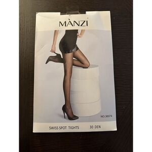 Manzi Swiss Spot Tights Nylons Sheer Full Length‎ Size S/M Black New In Plastic